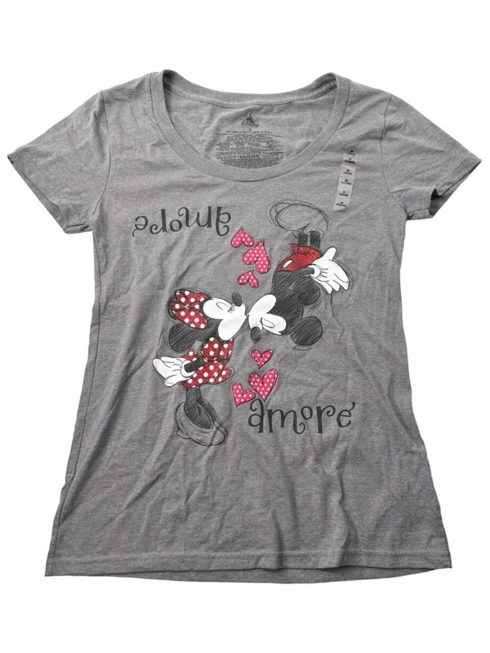 NWOT Disney Mickey Minnie Amour graphic tee glitter love womens medium